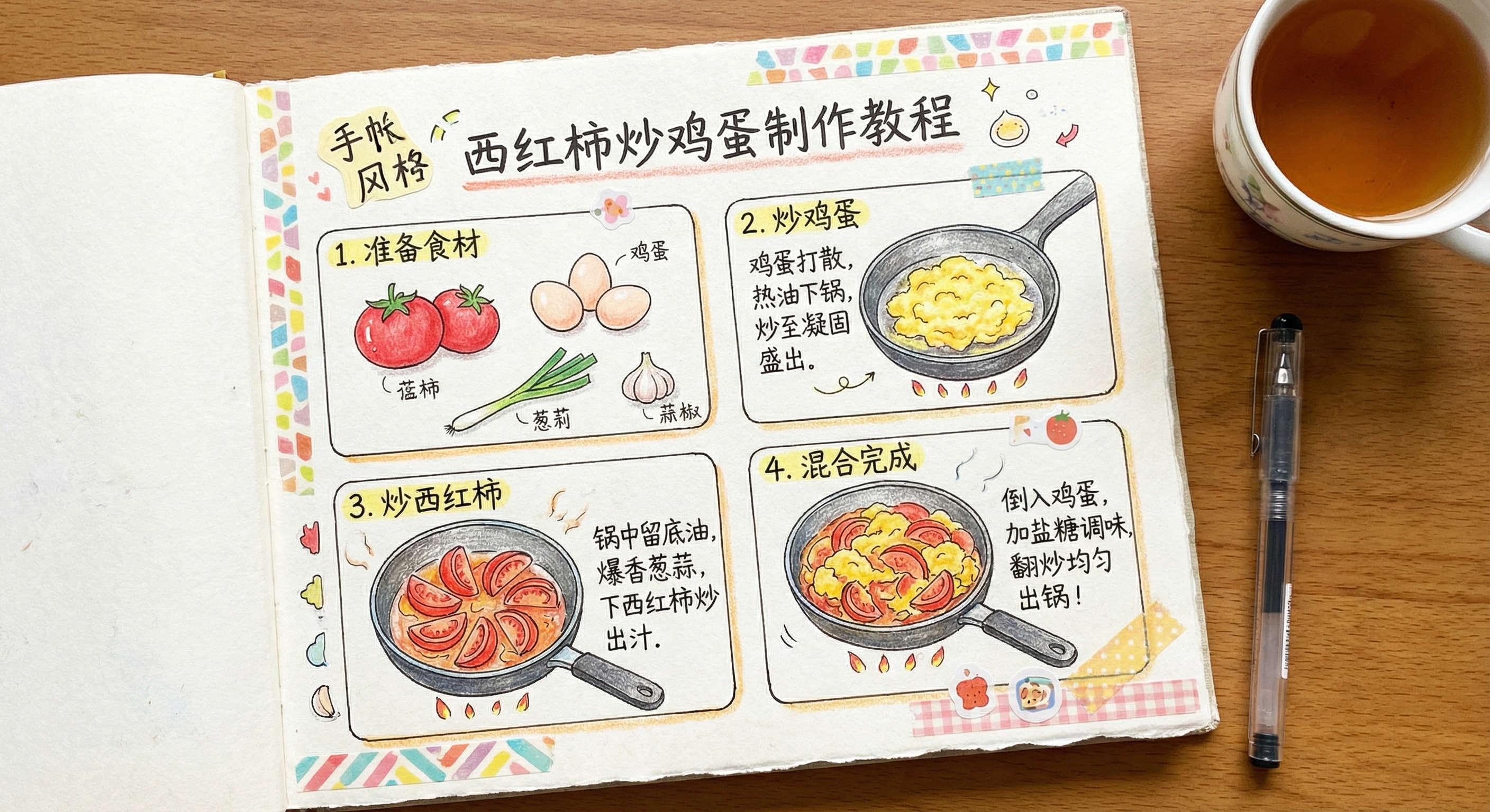 做菜教程手账风格分解图